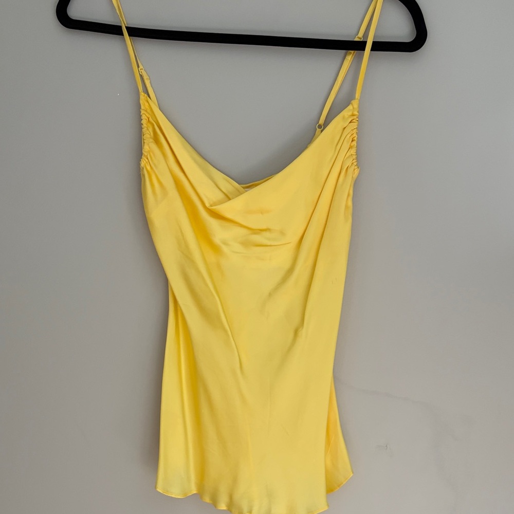 Aritzia Yellow Satin Cowl Neck Camisole